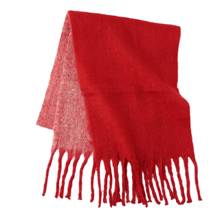 Soft Fuzzy Gradient Red Fringed Scarf - Warm Winter Scarf for Women & Men