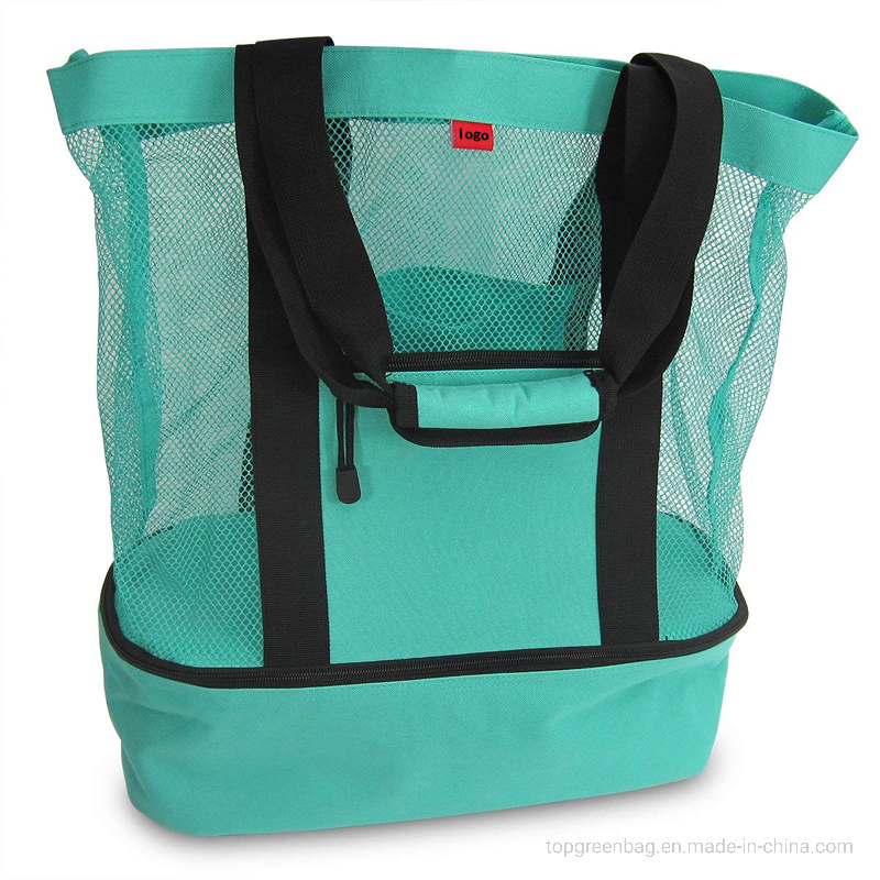Large Polyster Mesh Beach Tote and Insulated Cooler Picnic Bag