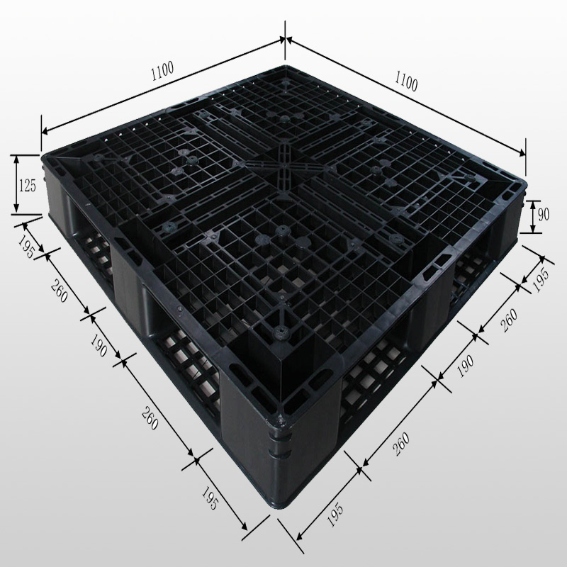 Palet de plástico de 1100 * 1100 * 125 mm con fondo perimetral completo y cubiertas abiertas