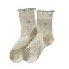 Cute Ribbed Cotton Frill Trim Embroidery Socks for Women