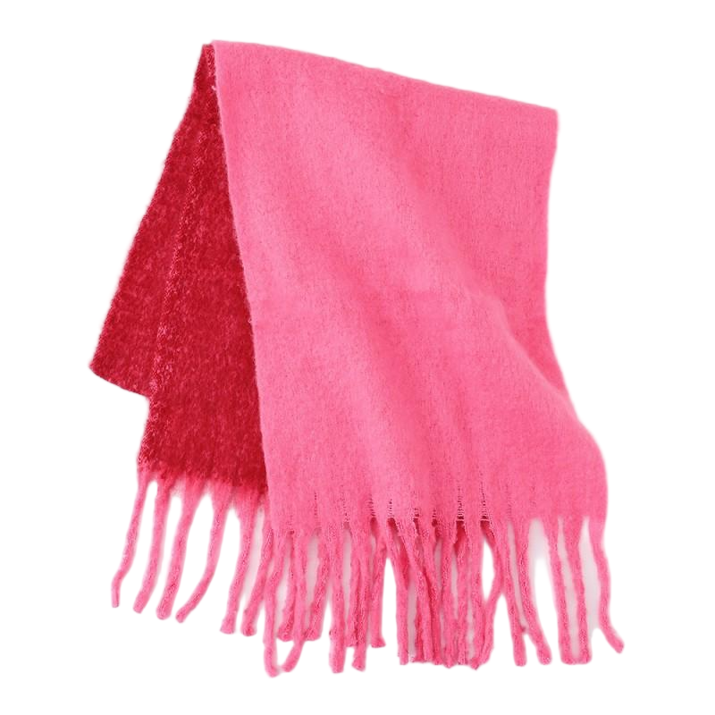 Soft Fuzzy Gradient Red Fringed Scarf - Warm Winter Scarf for Women & Men