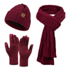 Winter Knit Hat Scarf Gloves Set - Cable Knit Thermal Beanie, Scarf & Touchscreen Gloves for Cold Weather