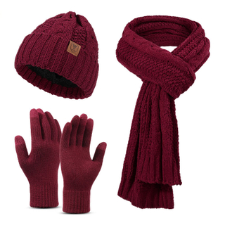 Winter Knit Hat Scarf Gloves Set - Cable Knit Thermal Beanie, Scarf & Touchscreen Gloves for Cold Weather