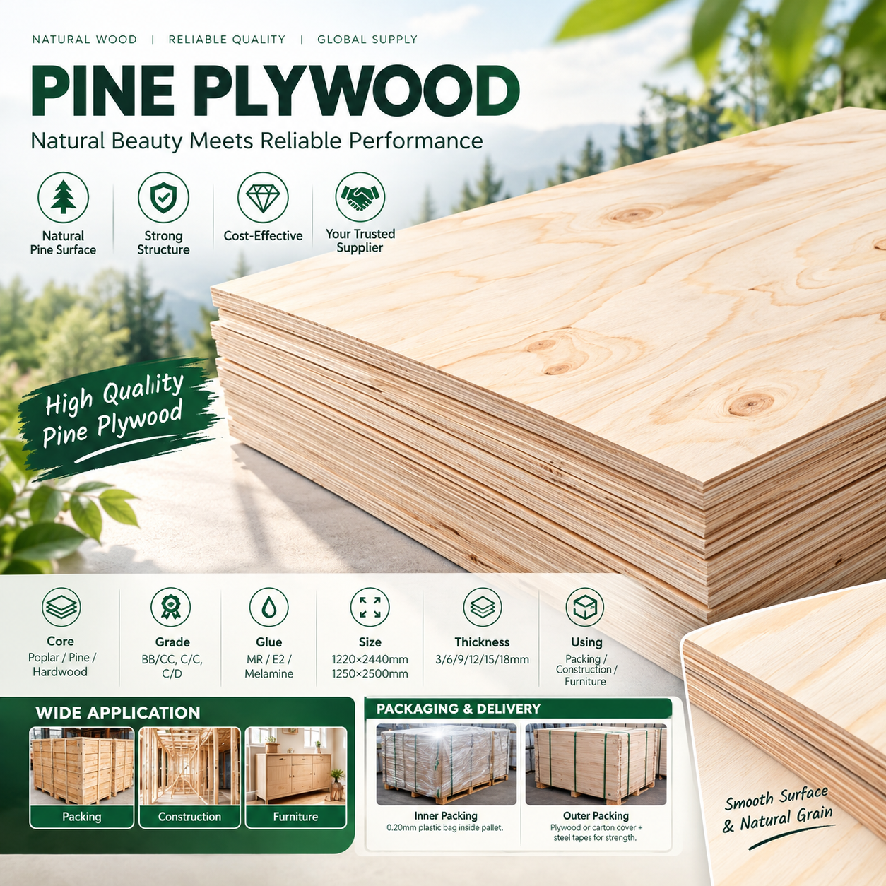 Hot Sale New Zealand Pine Plywood 1220*2440mm E0/E1 Glue For Furniture Cabinet Decoration