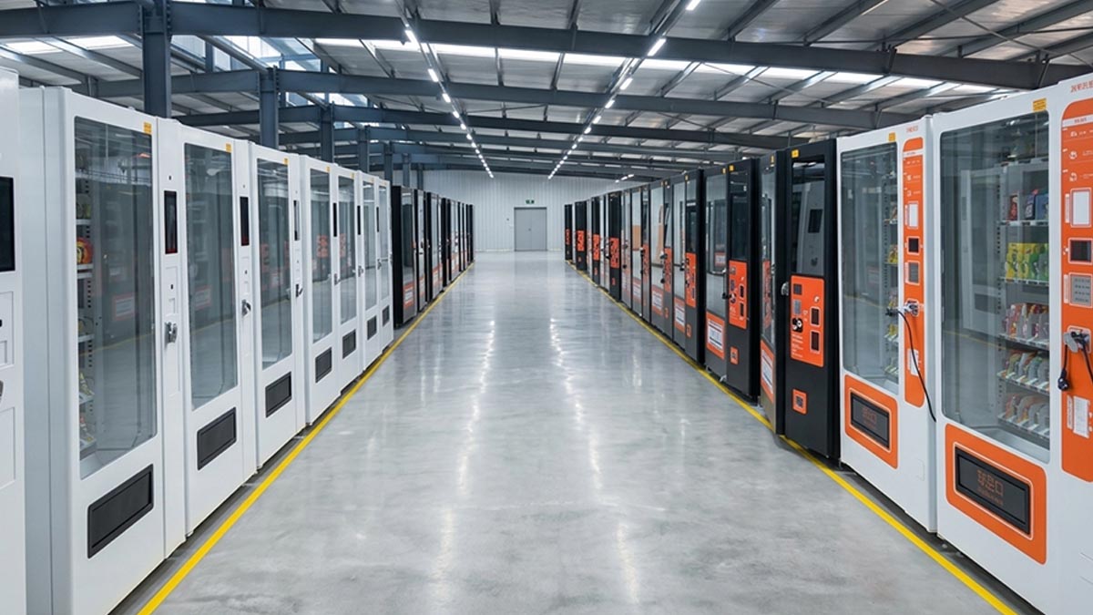 Taller conjunto de producción de máquinas expendedoras inteligentes de Nanjing con máquinas cuidadosamente dispuestas