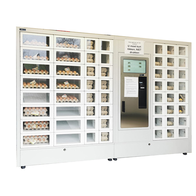 M&aacute;quina expendedora de taquillas inteligente BV3000 con pantalla t&aacute;ctil, repleta de huevos y productos frescos