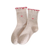 Cute Ribbed Cotton Frill Trim Embroidery Socks for Women