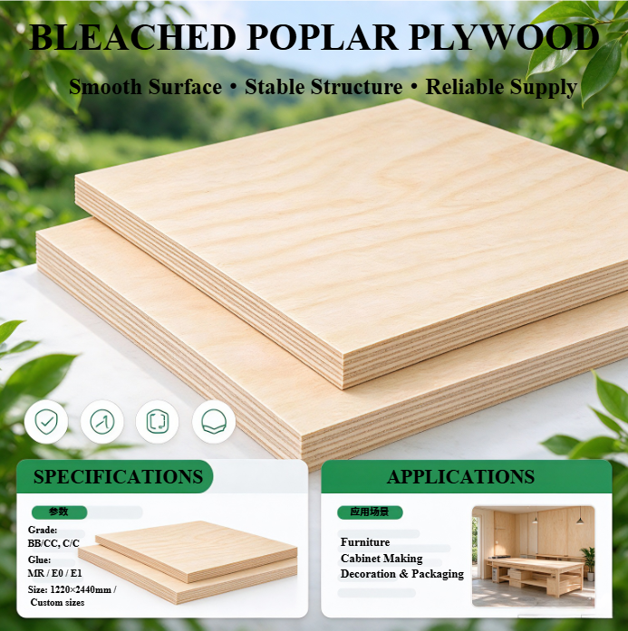 Hot Sale FSC Certified/ EUDR Compliance Bleached Poplar Plywood 