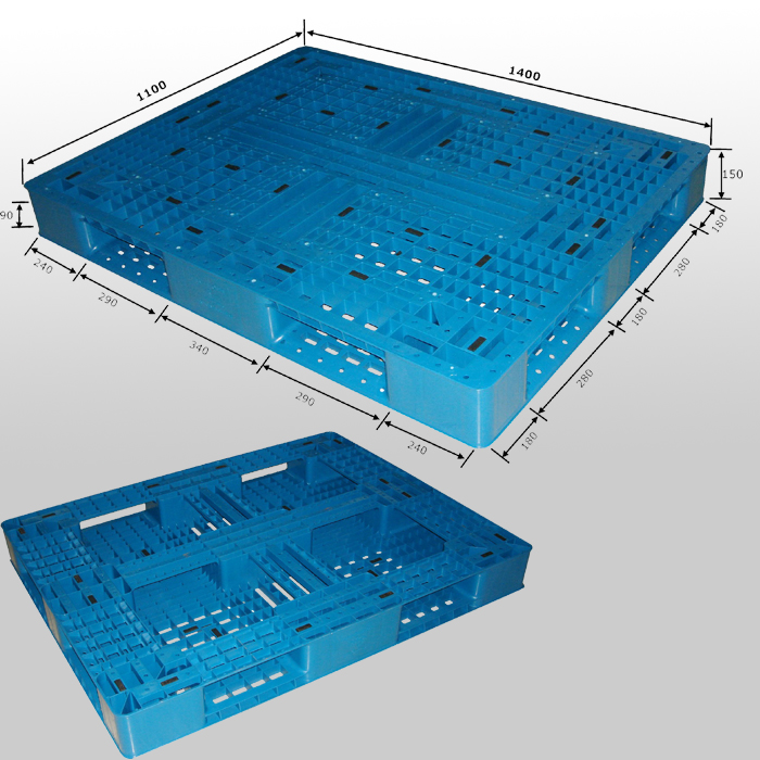 Palé de plástico de perímetro completo apilable L1400 * W1100 * H150