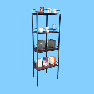 4 Tiered Wood Board Shelf Metal Structure Frame Storage Rack