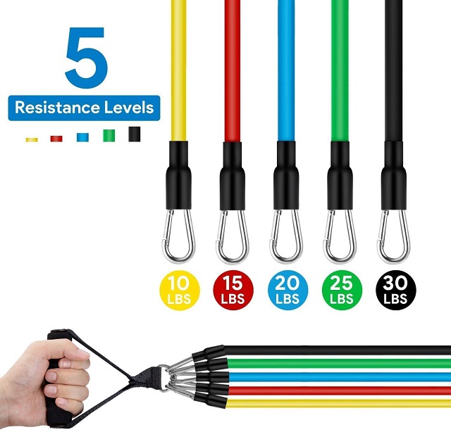 Exercise Resistance Bands Set, Fitness Workout Bands 11PC with Fitness Tubes, Foam Handles, Ankle Straps, Door Anchor 100LB