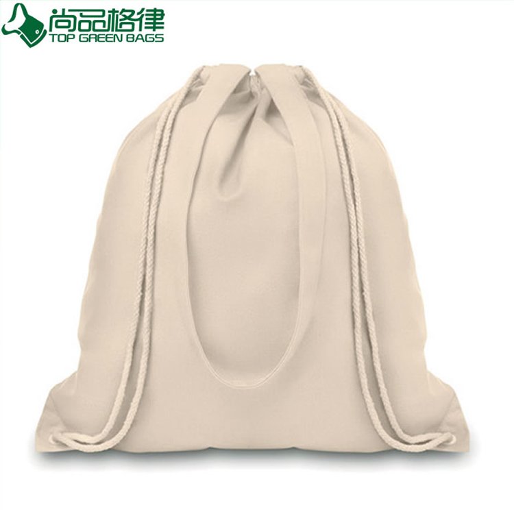 White Organic Cotton Canvas Drawstring Backpack Bag (TP-dB161)