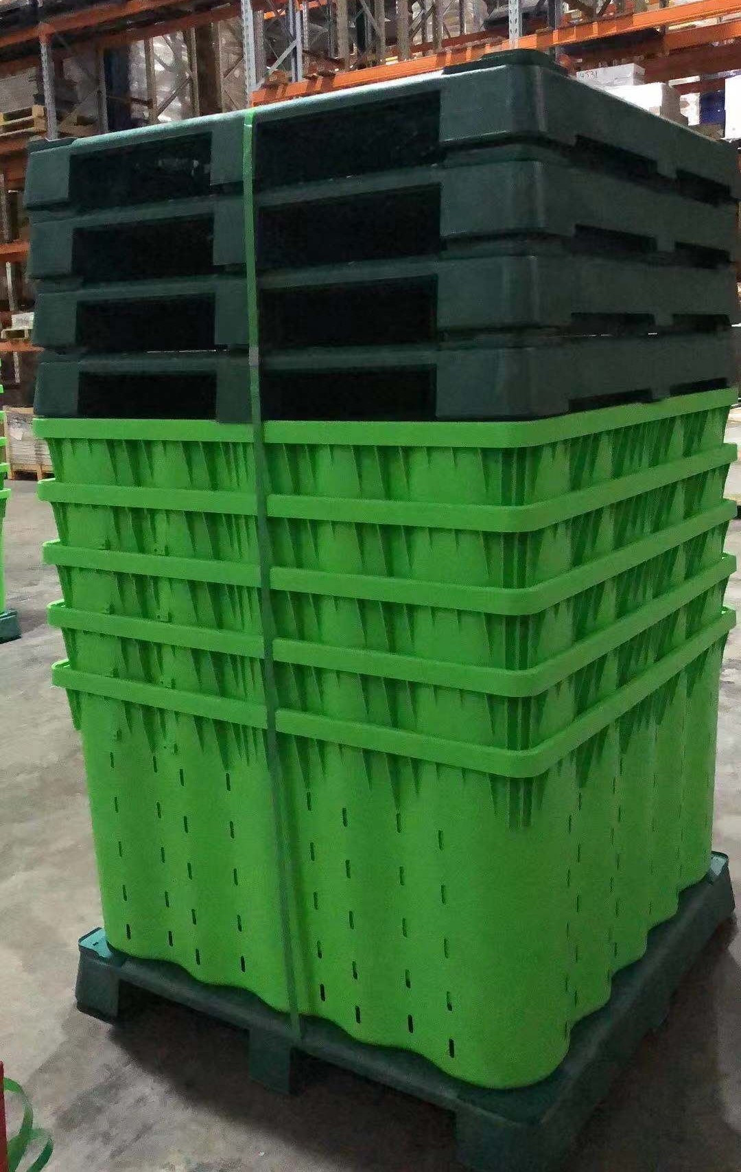 Caja de paletas de plástico encajable, apilable y con cerradura automática
