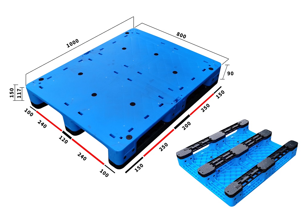 Palet de plástico RFID resistente de 1000 x 800 para almacenamiento en rack