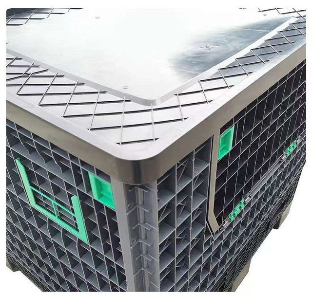 Caja contenedora de paletas de plástico plegable de alta resistencia con tapa