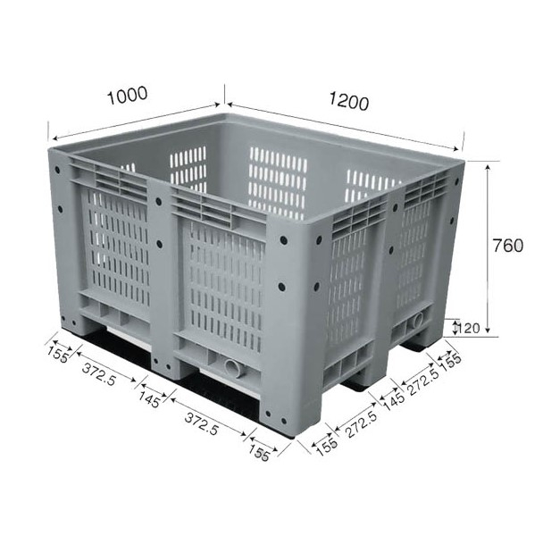 Contenedor de asas de paletas de plástico para almacenamiento a granel de frutas ventiladas
