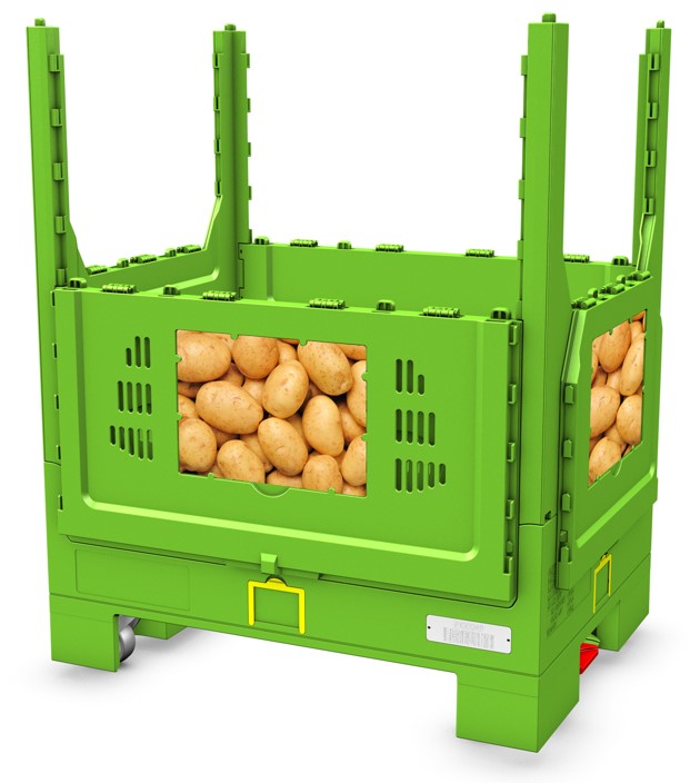 Caja de paletas plegable de plástico de rejilla con ruedas