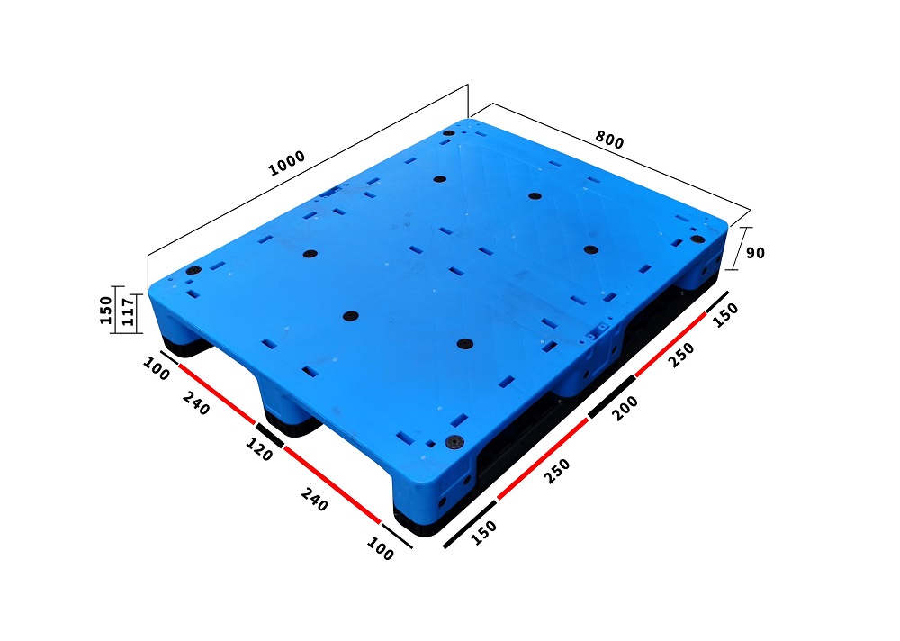 Palet de plástico rígido RFID de 1000 x 800 para almacenamiento en rack