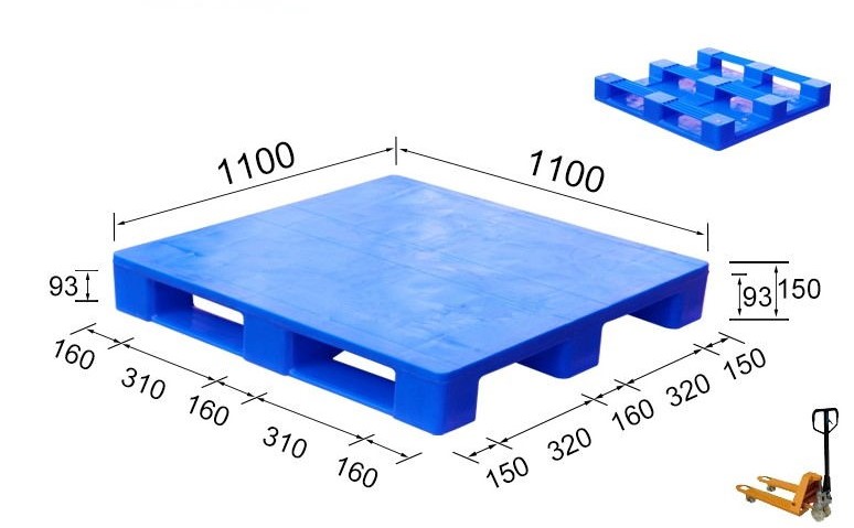 Tarimas de plástico apilables con tapa sólida y resistente de 1100 x 1100