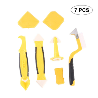 Caulking Tool, 3 Pieces Silicone Scraper Tool Kit, Silicone Sealant Finishing and Replace Removal Tool with Caulk Nozzle for Bedroom,Bathroom,Kitchen(Yellow)
