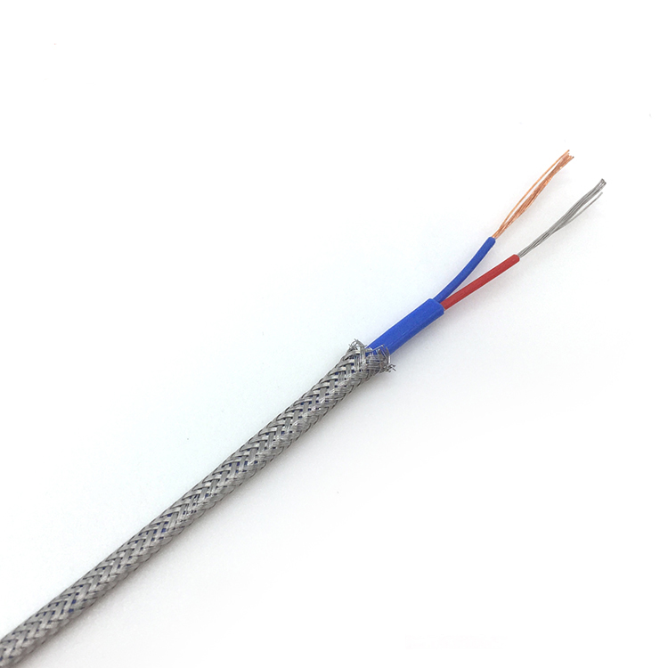 Stainless steel braided FEP insulated flat twin thermocouple wire-Single pair
