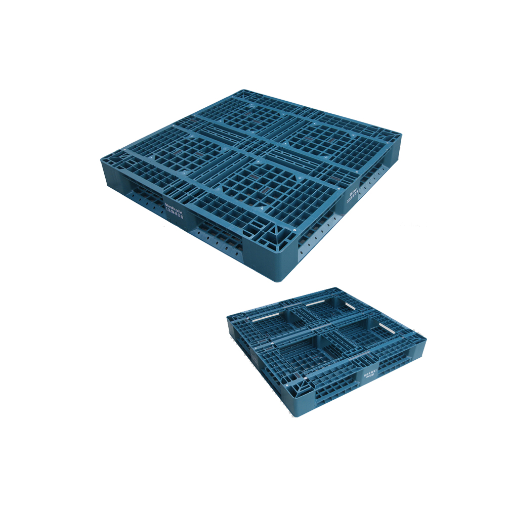 Palet de plástico resistente de perímetro completo de 6 corredores azul 