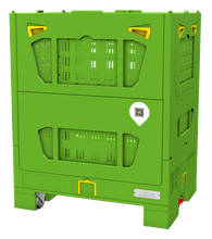 Caja de paletas plegable de plástico de rejilla con ruedas