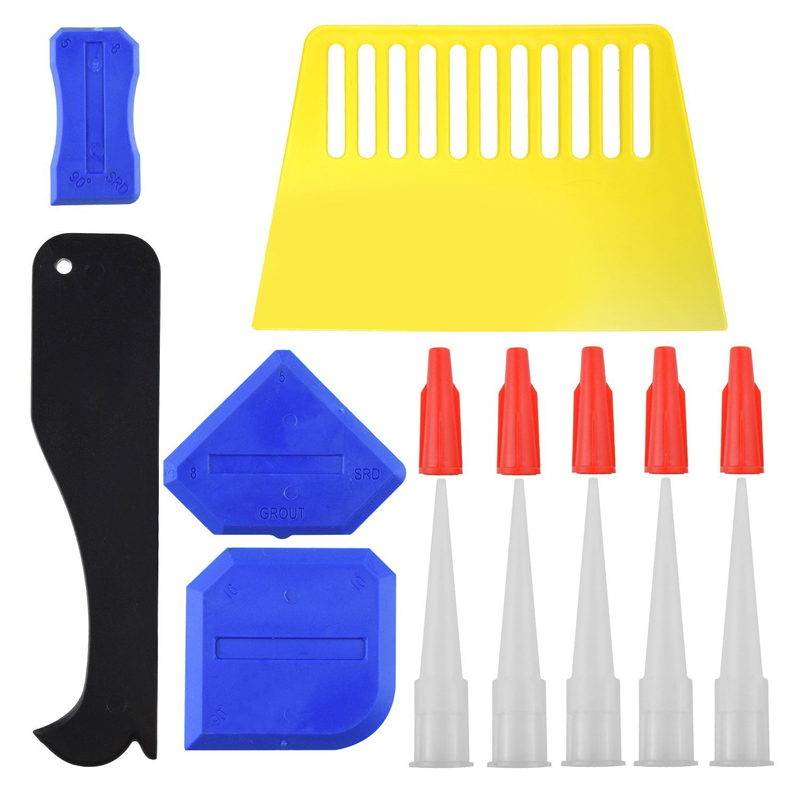 15 Pieces Caulk Finishing Tool Kit, Caulk Caps Sealant Finishing Tool for Bathroom Kitchen and Floor Sealing (Blue,Black,White,Red)