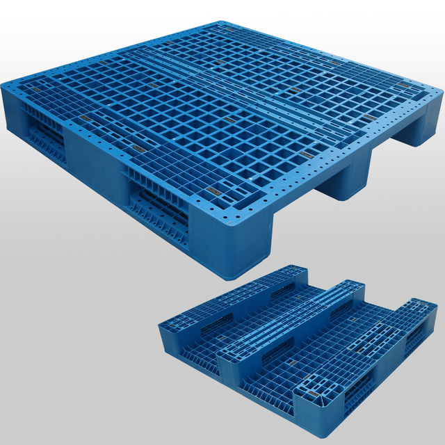 Paleta de plástico de cubierta abierta, apilable en rack, azul, 1200 x 1200, para almacenamiento